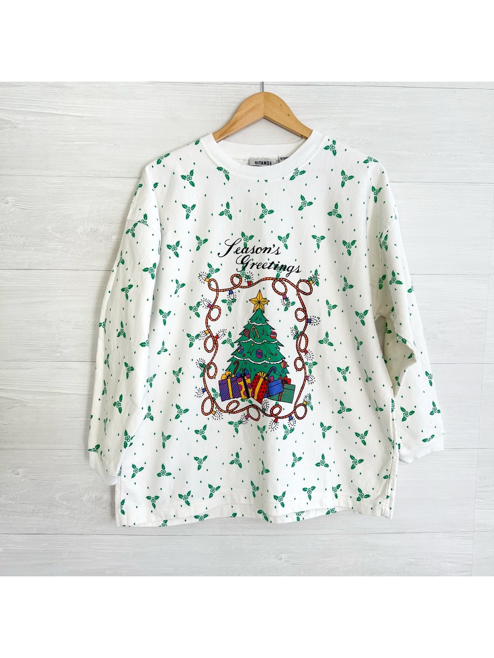 Vintage Gitano Christmas Tree Holiday Sweatshirt Large Seasons Greetings Top